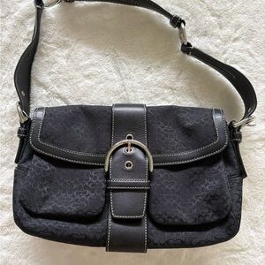 Coach Black Signature Jacquard Shoulder Bag with Silver Hardware